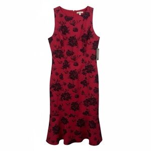NWT Eva Mendes New York & Company Red Black Floral Print Trumpet Dress Size 10